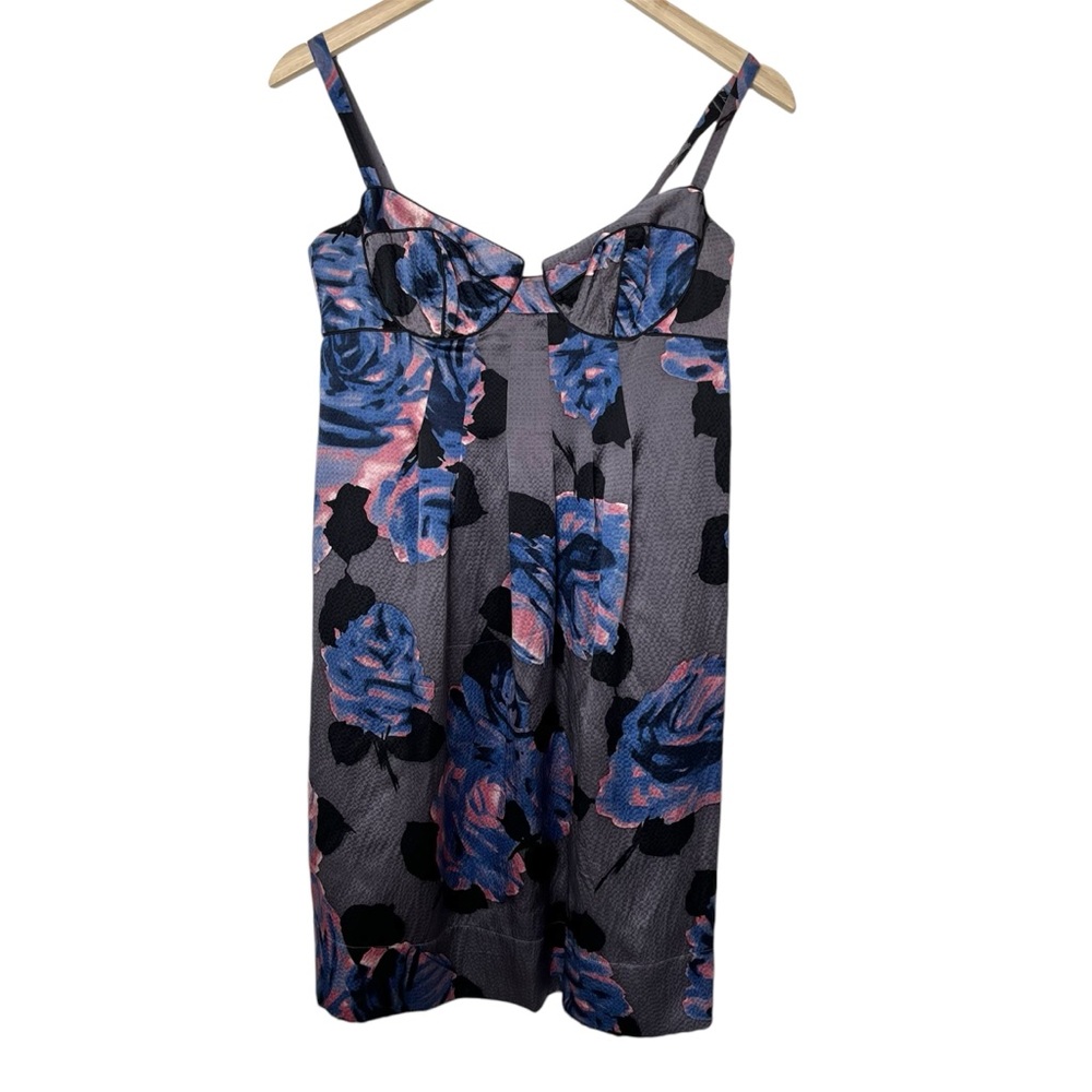 Rebecca Taylor bustier dark floral silk slip dress size 6 babydoll y2k